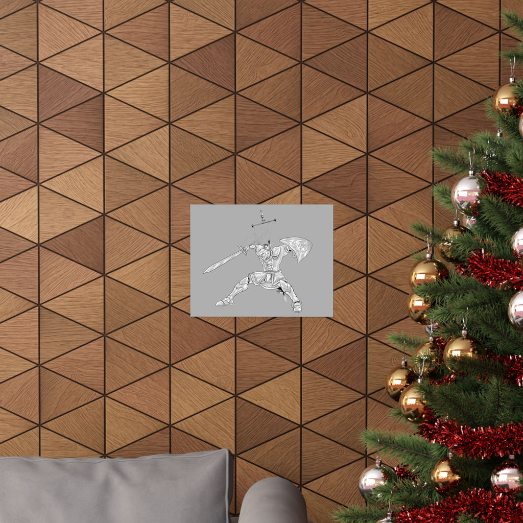 Mechanical Warrior Sketch Poster — Matte Horizontal Knight Sword & Shield Art Print