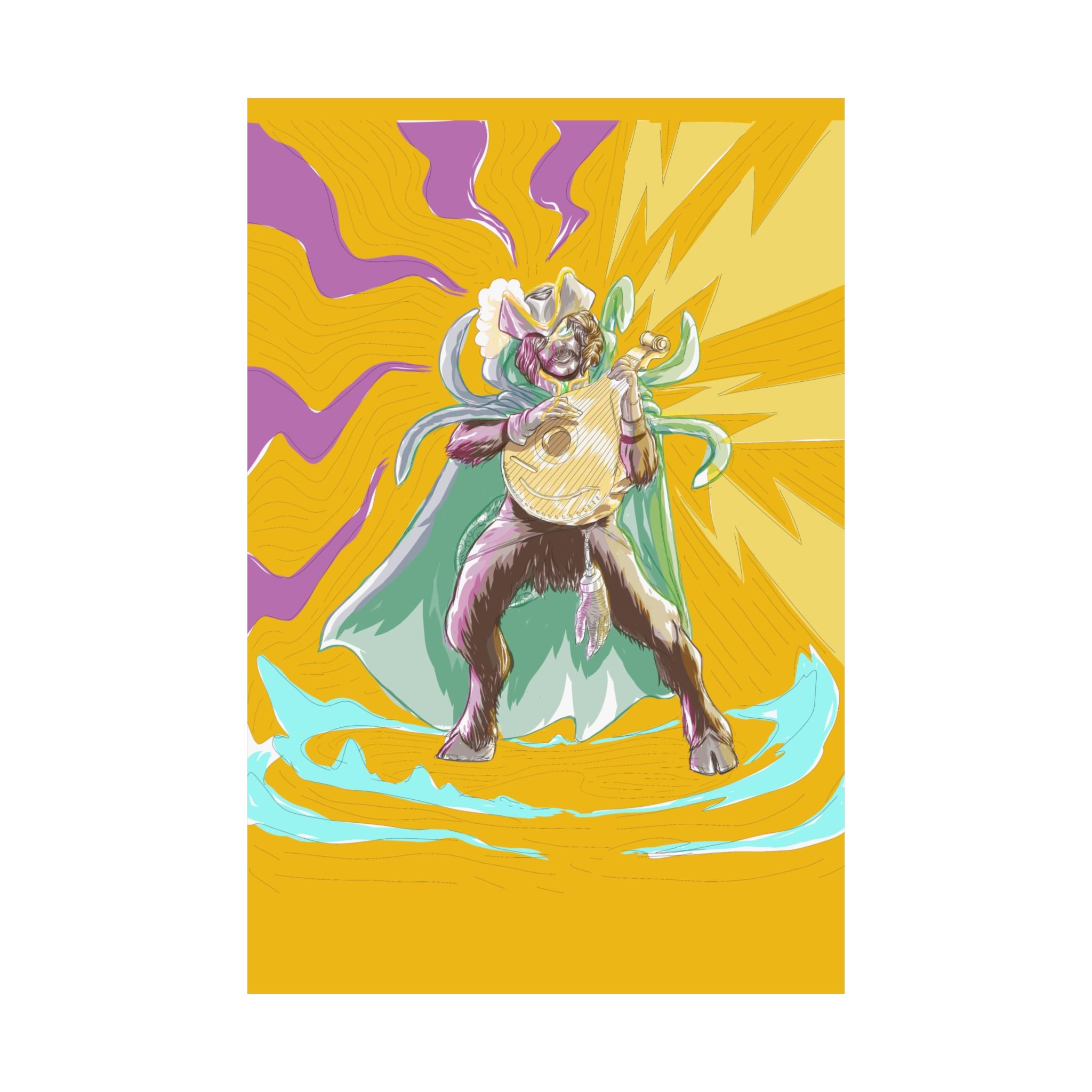 Satyr Ain't So — Vibrant Mythic Hero Matte Vertical Art Print