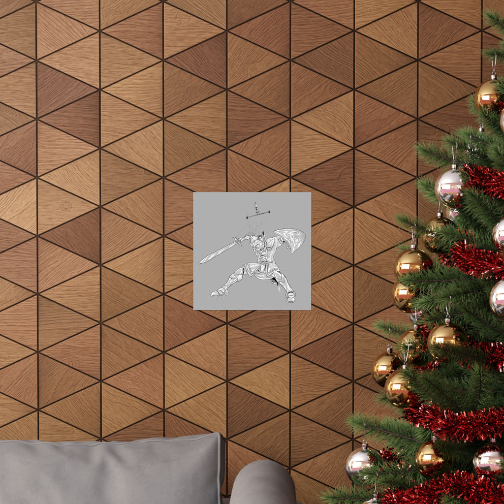 Mechanical Warrior Sketch Poster — Matte Horizontal Knight Sword & Shield Art Print