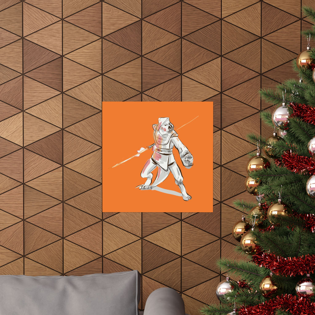Sci‑Fantasy Warrior Poster — Orange Matte Vertical Art Print