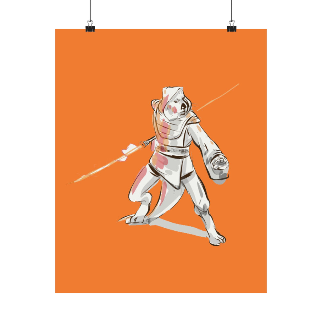 Sci‑Fantasy Warrior Poster — Orange Matte Vertical Art Print