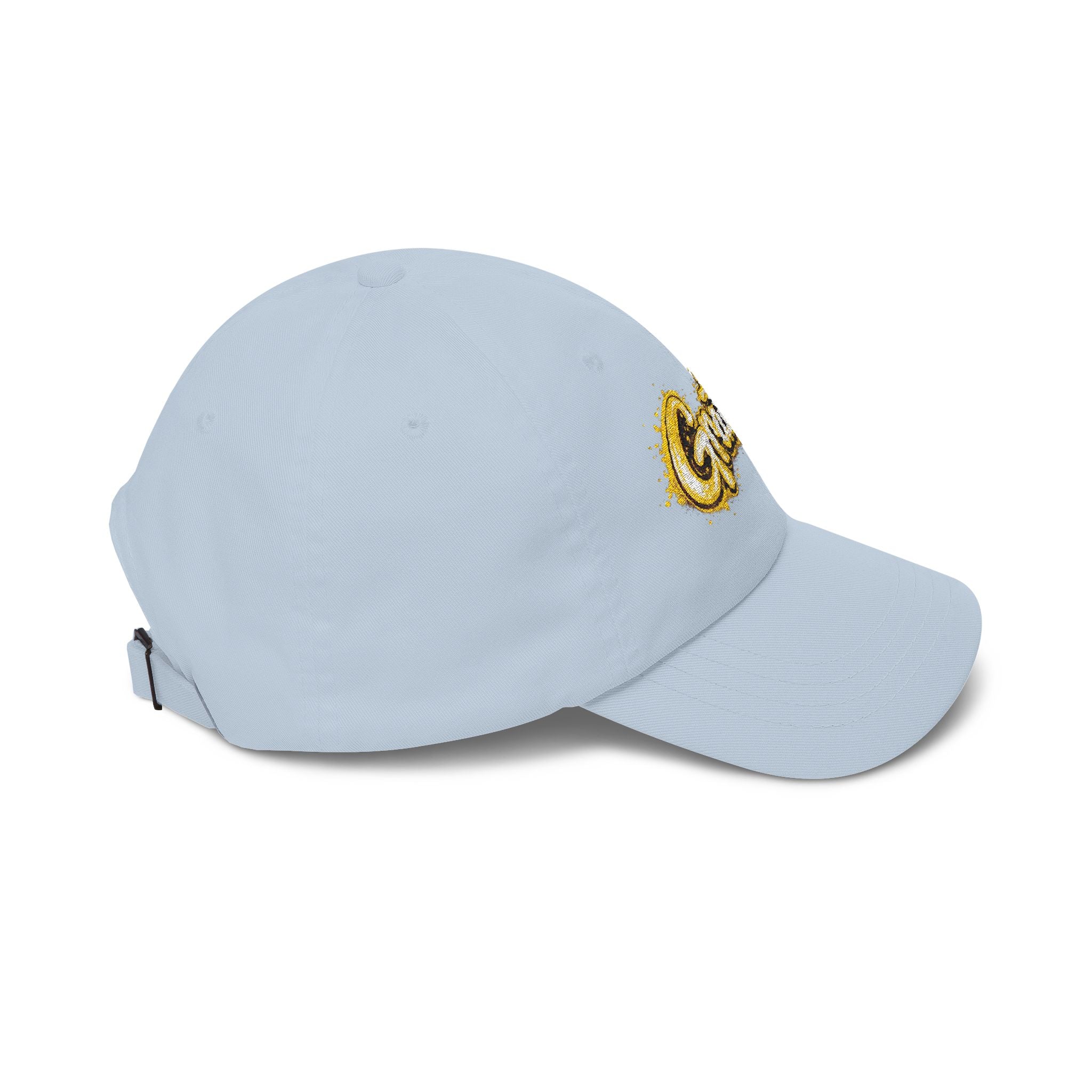 Gratitude Gold Script Dad Cap – White Embroidered 'Gratiti' Baseball Hat