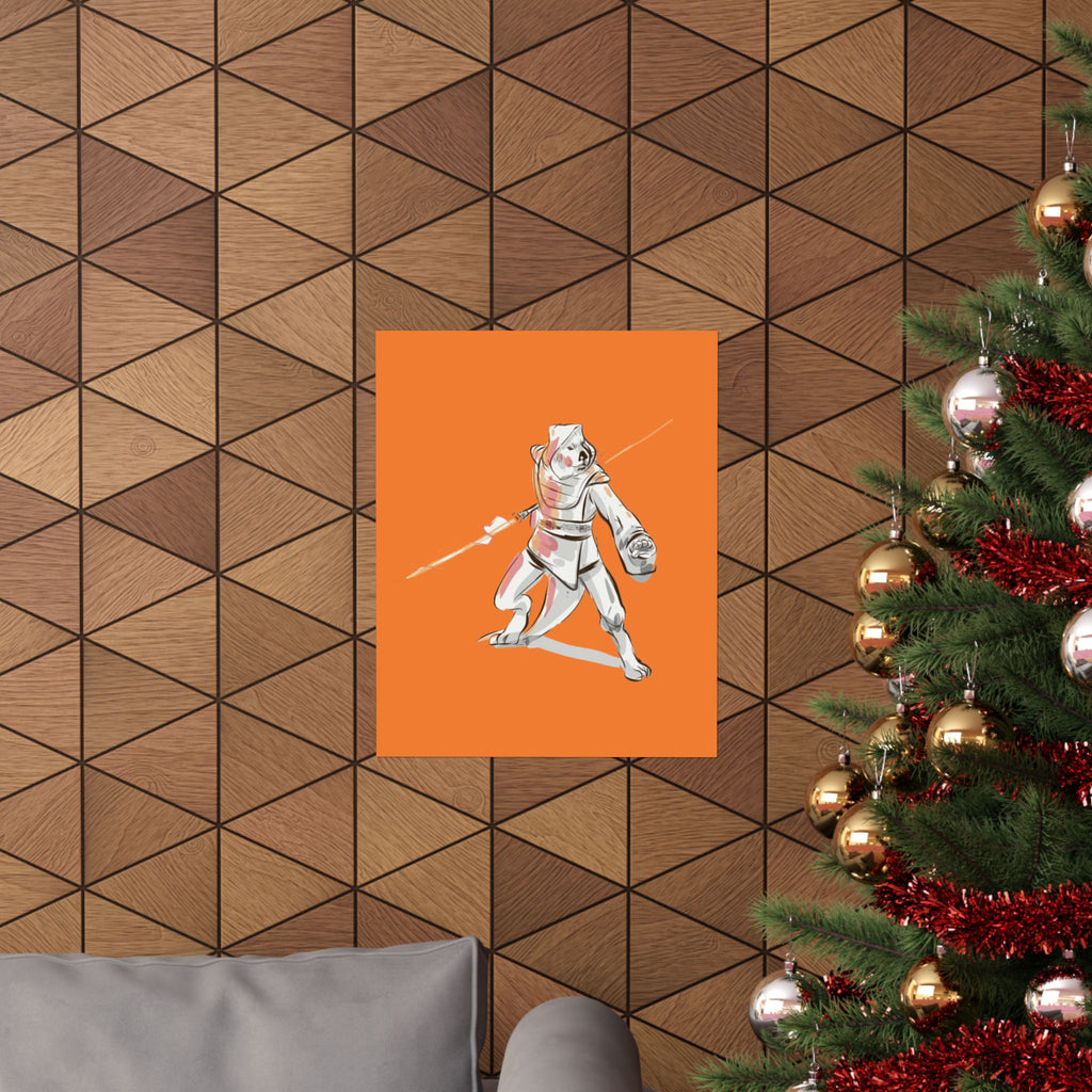 Sci‑Fantasy Warrior Poster — Orange Matte Vertical Art Print