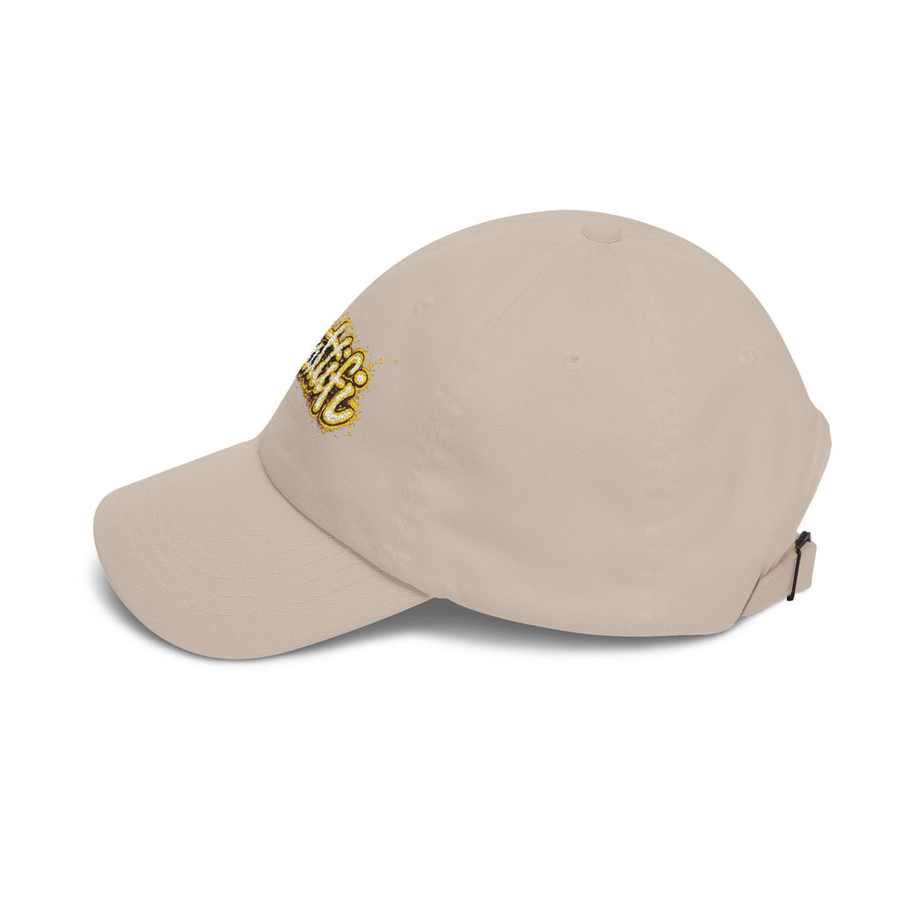 Gratitude Gold Script Dad Cap – White Embroidered 'Gratiti' Baseball Hat