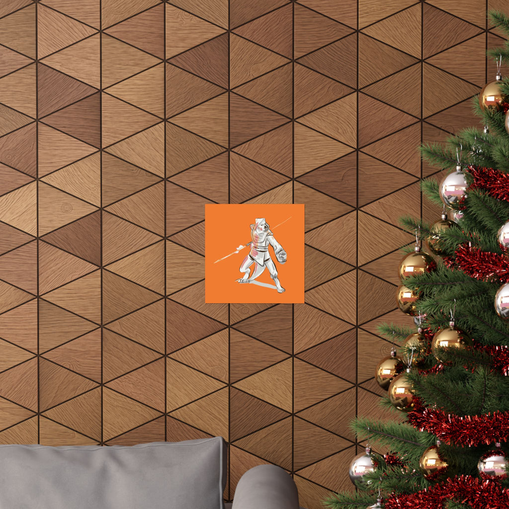 Sci‑Fantasy Warrior Poster — Orange Matte Vertical Art Print