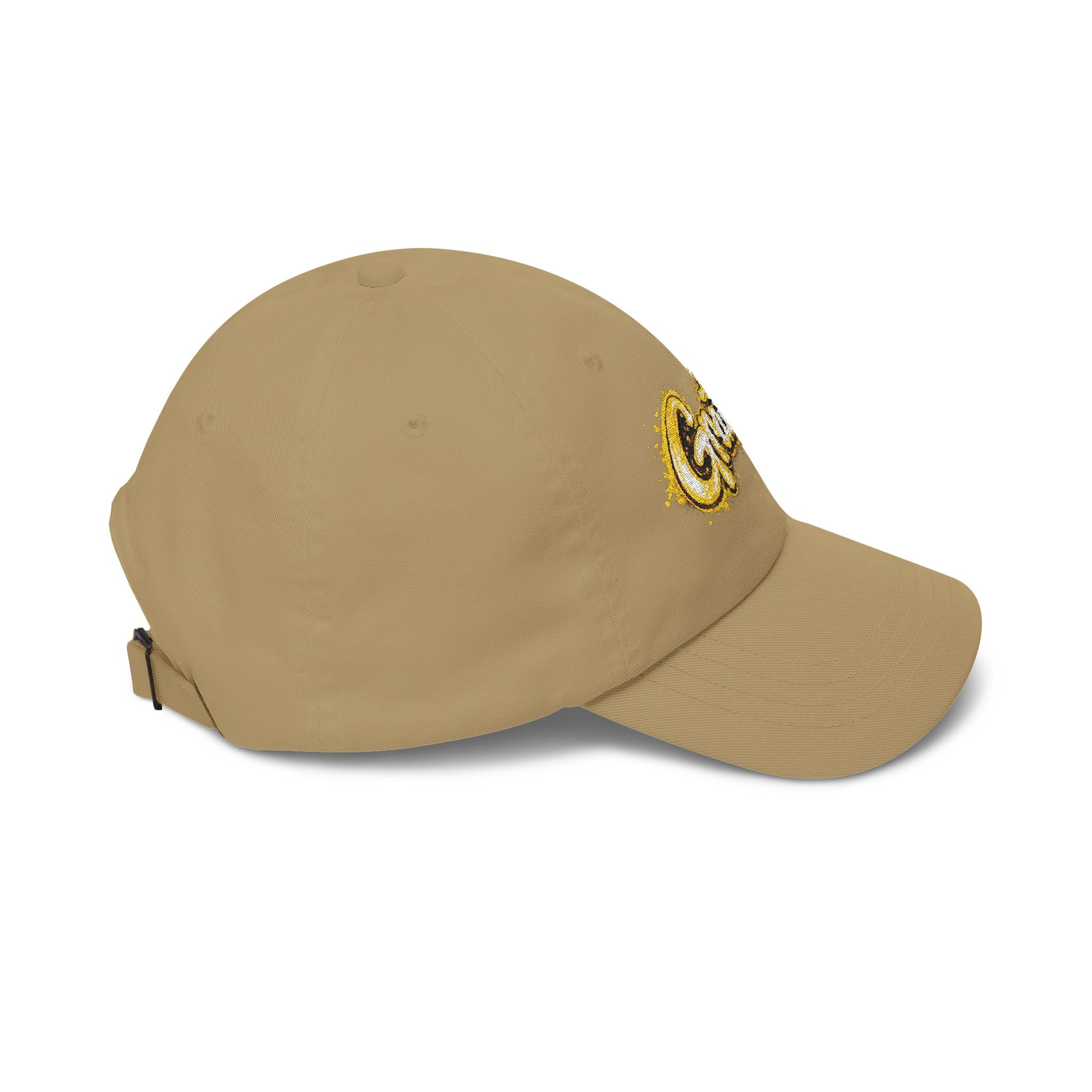 Gratitude Gold Script Dad Cap – White Embroidered 'Gratiti' Baseball Hat
