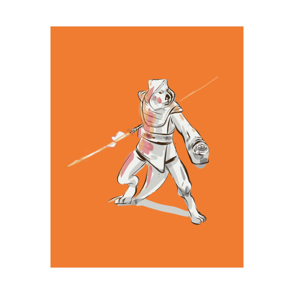 Sci‑Fantasy Warrior Poster — Orange Matte Vertical Art Print