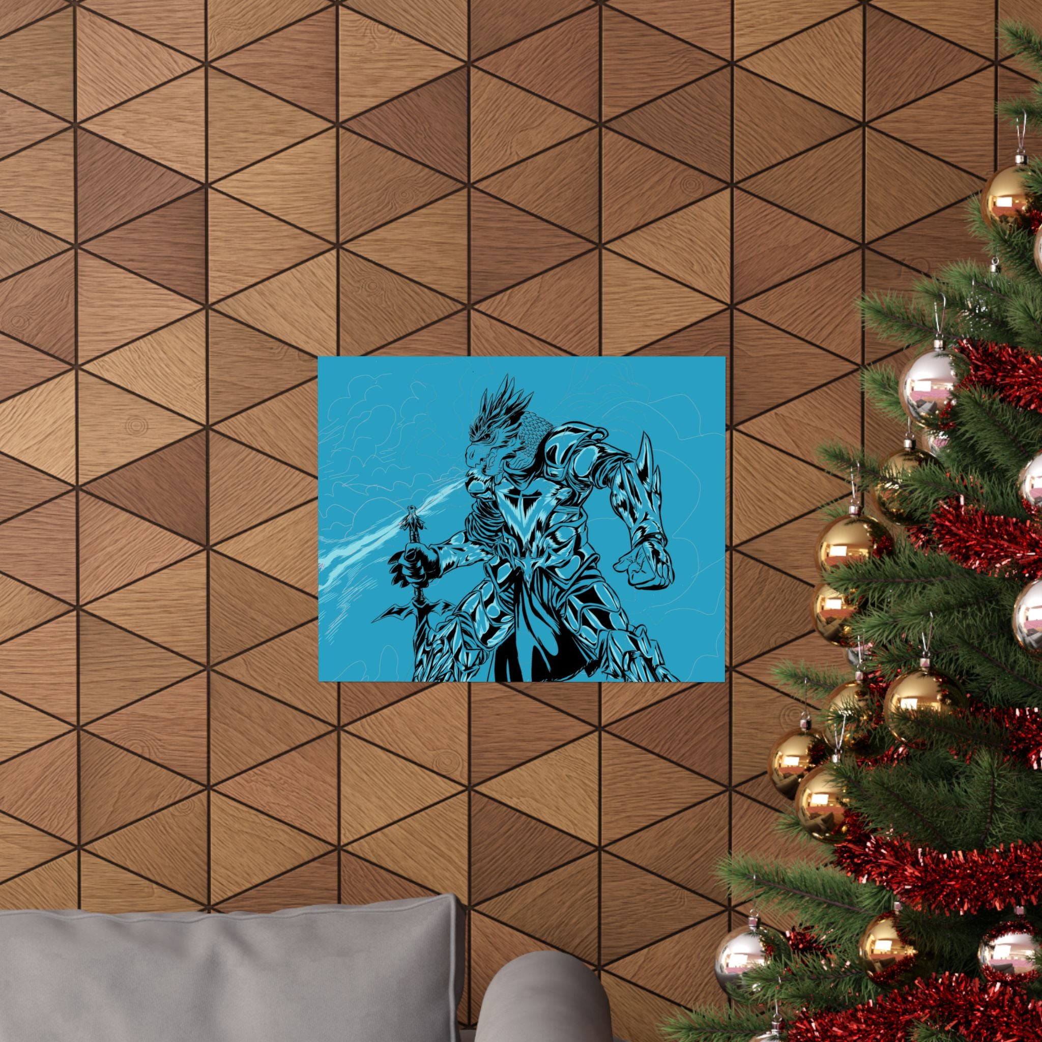 Dragonborne Warrior Matte Poster — Blue Fantasy Knight Art Print
