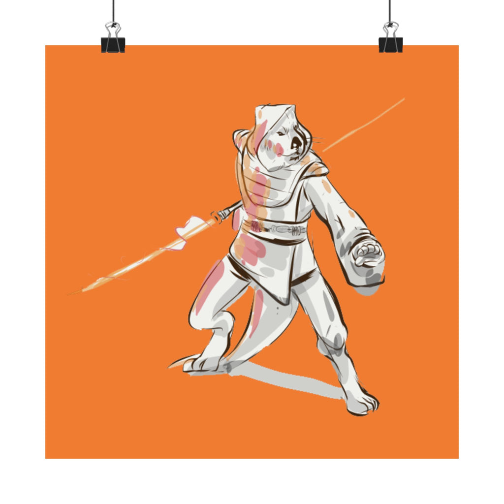 Sci‑Fantasy Warrior Poster — Orange Matte Vertical Art Print