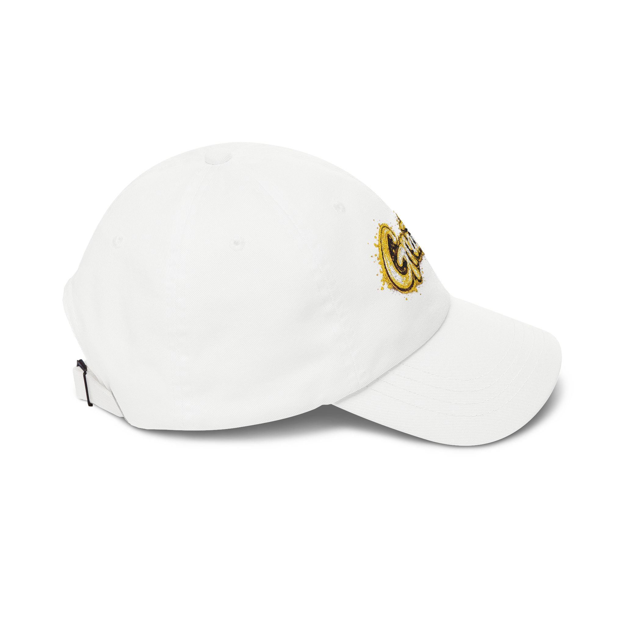 Gratitude Gold Script Dad Cap – White Embroidered 'Gratiti' Baseball Hat