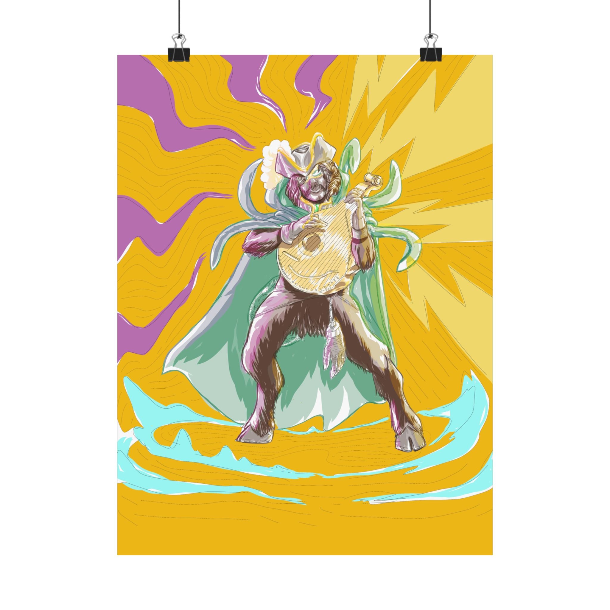 Satyr Ain't So — Vibrant Mythic Hero Matte Vertical Art Print