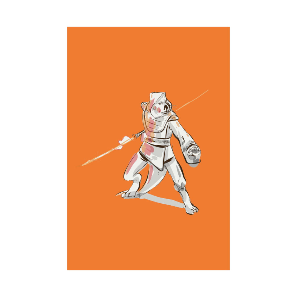 Sci‑Fantasy Warrior Poster — Orange Matte Vertical Art Print
