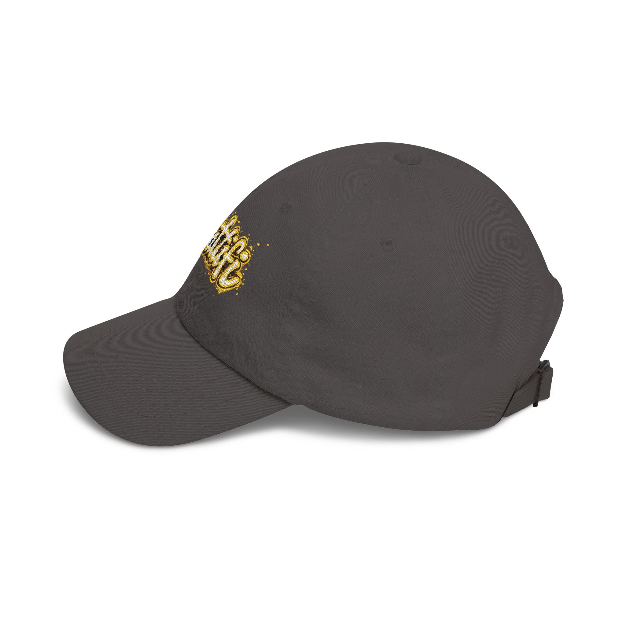 Gratitude Gold Script Dad Cap – White Embroidered 'Gratiti' Baseball Hat