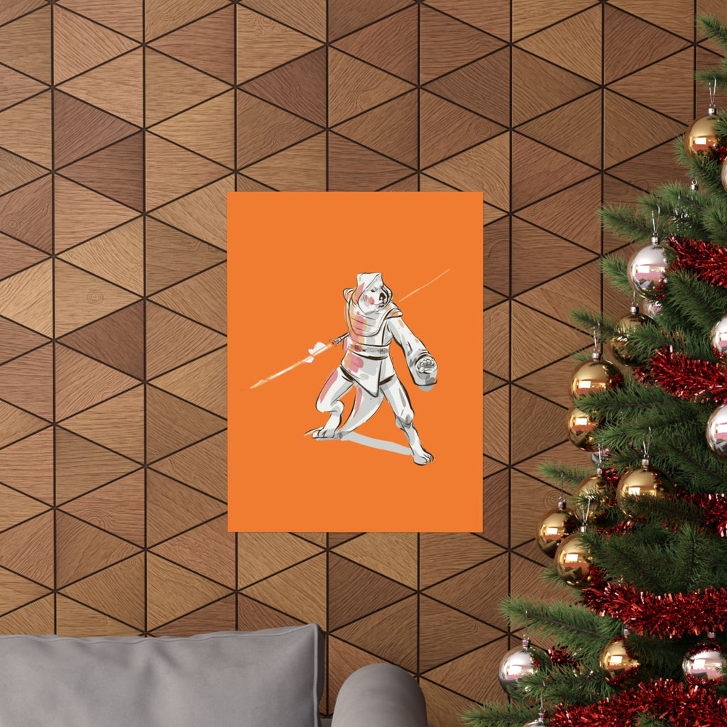 Sci‑Fantasy Warrior Poster — Orange Matte Vertical Art Print