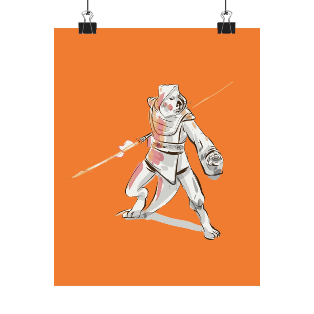 Sci‑Fantasy Warrior Poster — Orange Matte Vertical Art Print