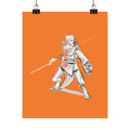 Sci‑Fantasy Warrior Poster — Orange Matte Vertical Art Print