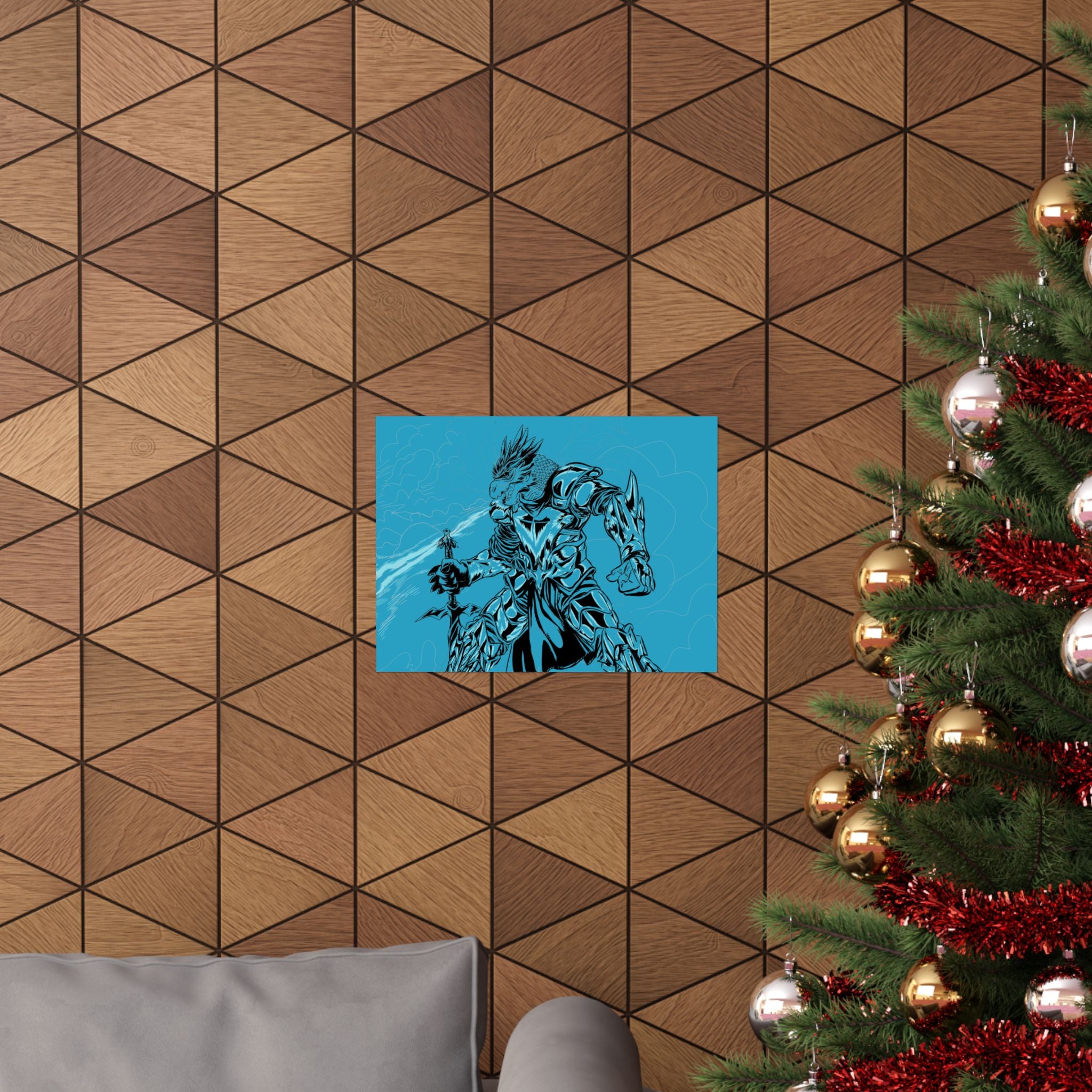 Dragonborne Warrior Matte Poster — Blue Fantasy Knight Art Print