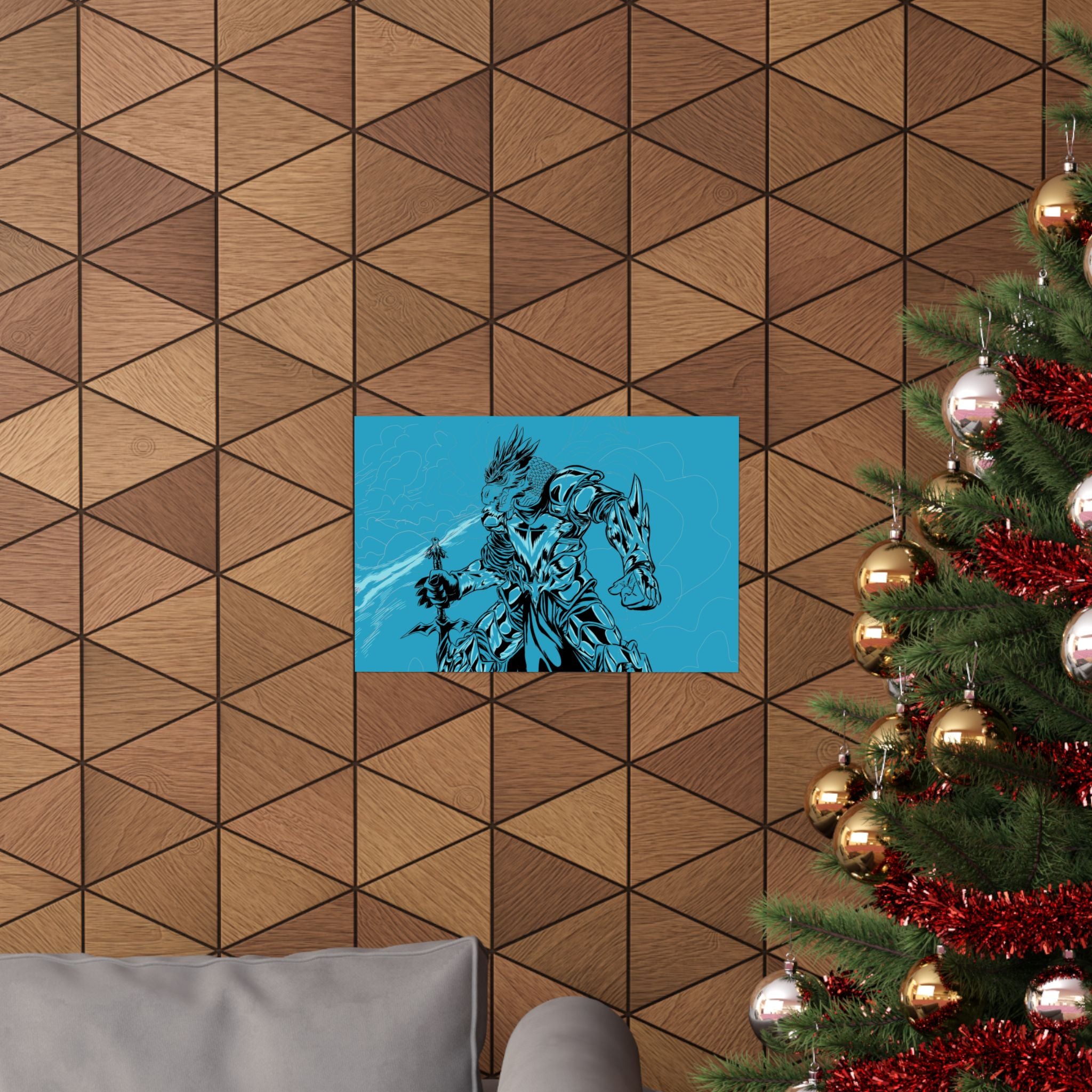 Dragonborne Warrior Matte Poster — Blue Fantasy Knight Art Print