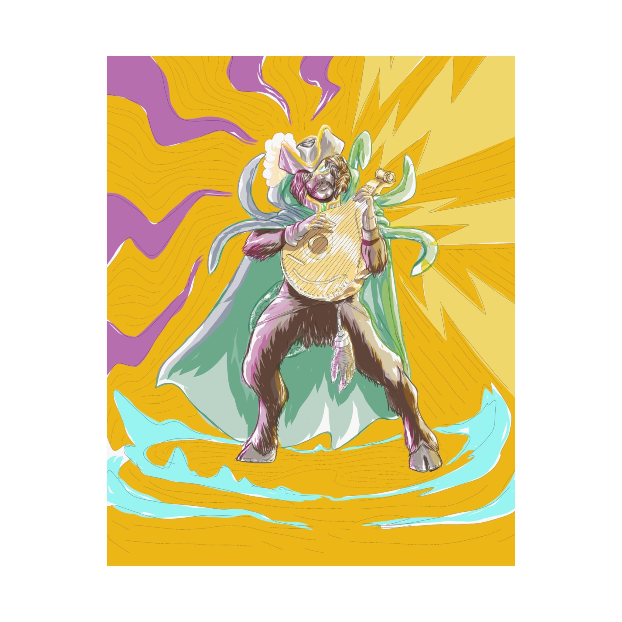 Satyr Ain't So — Vibrant Mythic Hero Matte Vertical Art Print