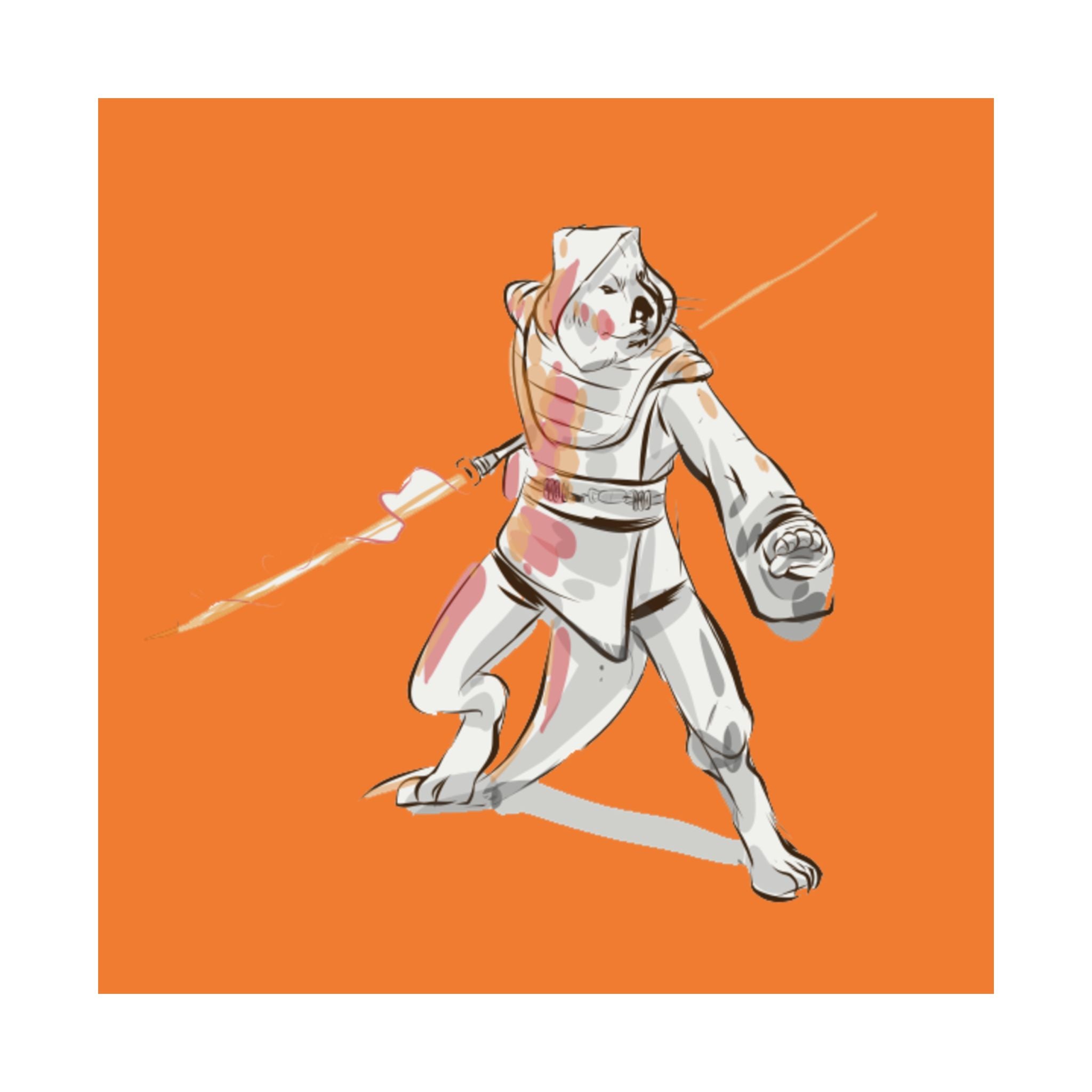 Sci‑Fantasy Warrior Poster — Orange Matte Vertical Art Print