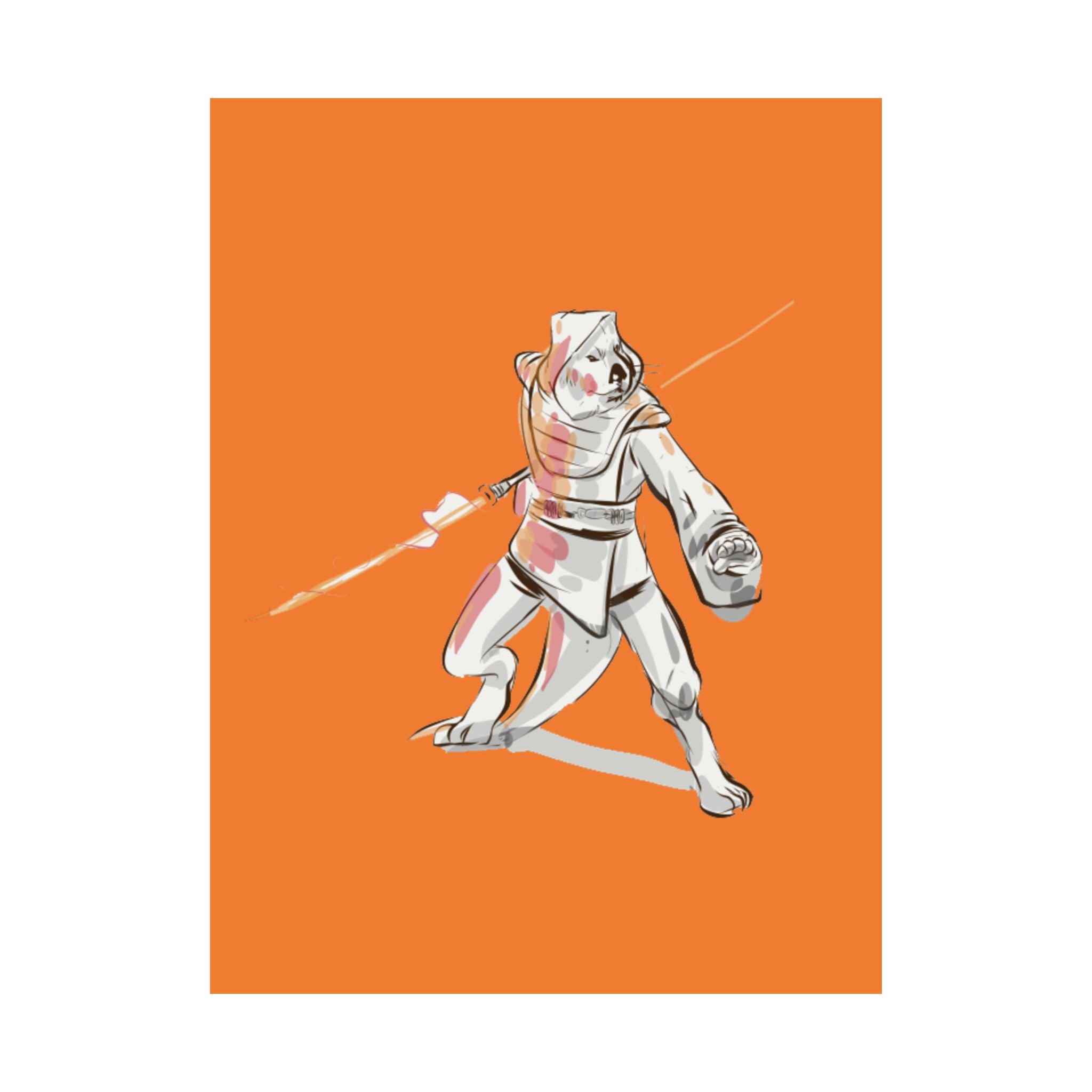 Sci‑Fantasy Warrior Poster — Orange Matte Vertical Art Print