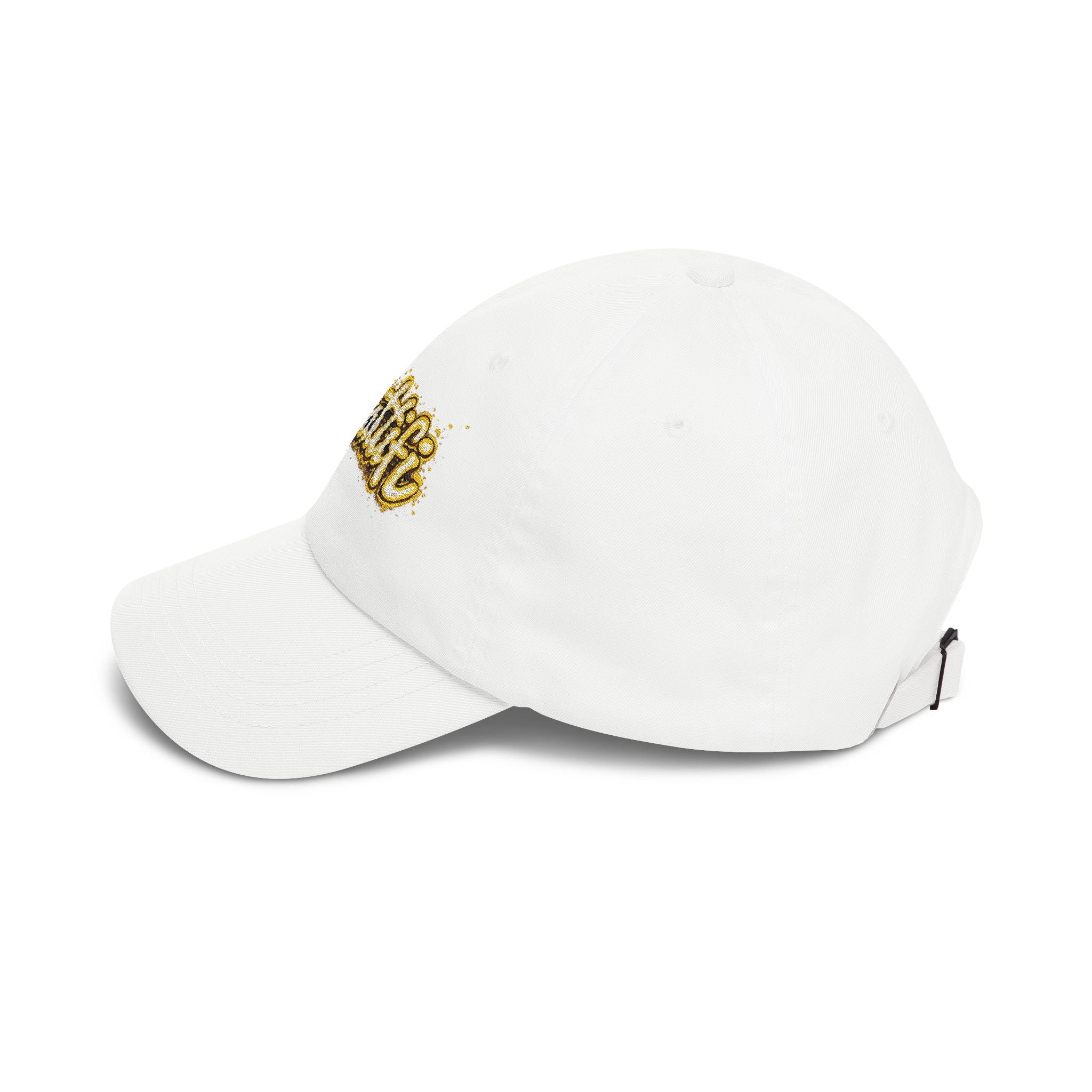 Gratitude Gold Script Dad Cap – White Embroidered 'Gratiti' Baseball Hat