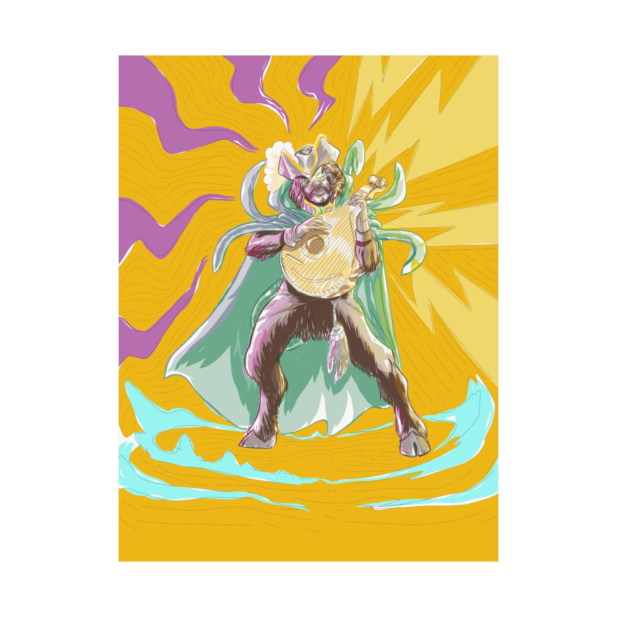 Satyr Ain't So — Vibrant Mythic Hero Matte Vertical Art Print