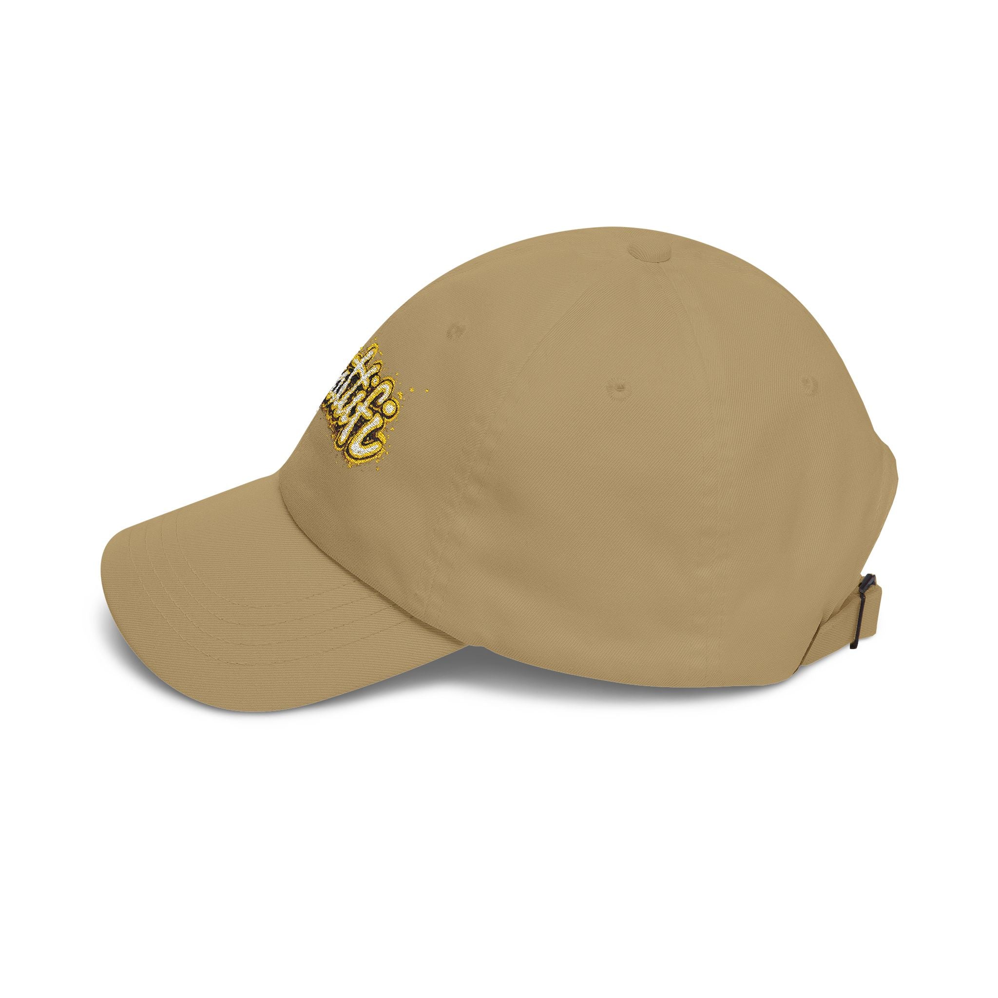 Gratitude Gold Script Dad Cap – White Embroidered 'Gratiti' Baseball Hat
