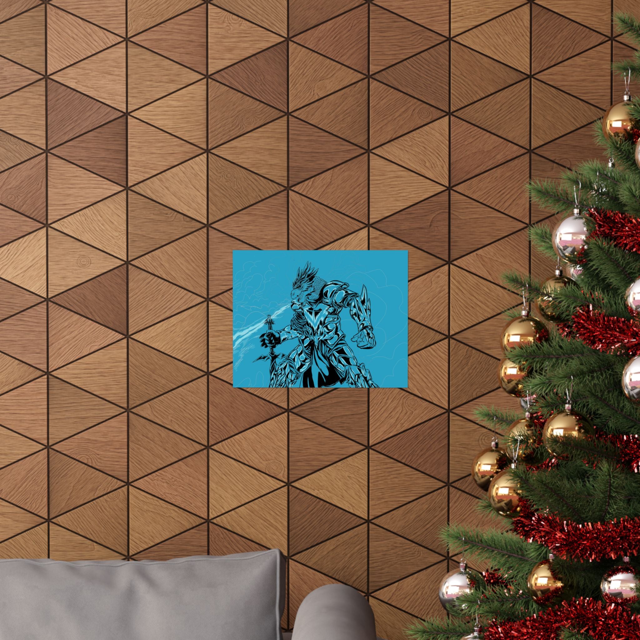 Dragonborne Warrior Matte Poster — Blue Fantasy Knight Art Print