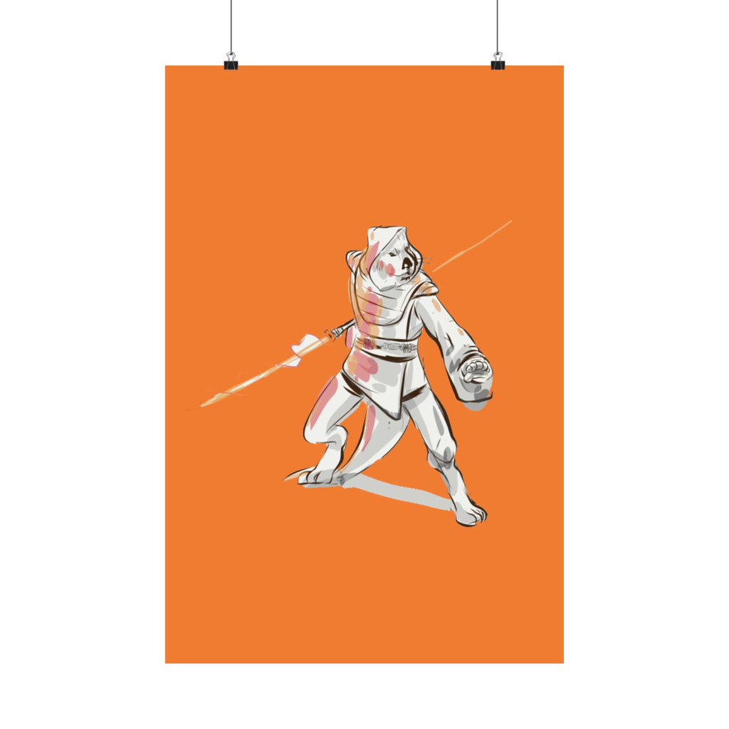 Sci‑Fantasy Warrior Poster — Orange Matte Vertical Art Print