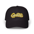 Gratitude Gold Script Dad Cap – White Embroidered 'Gratiti' Baseball Hat