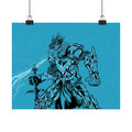 Dragonborne Warrior Matte Poster — Blue Fantasy Knight Art Print