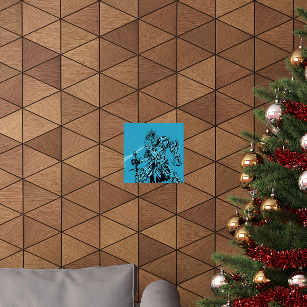 Dragonborne Warrior Matte Poster — Blue Fantasy Knight Art Print