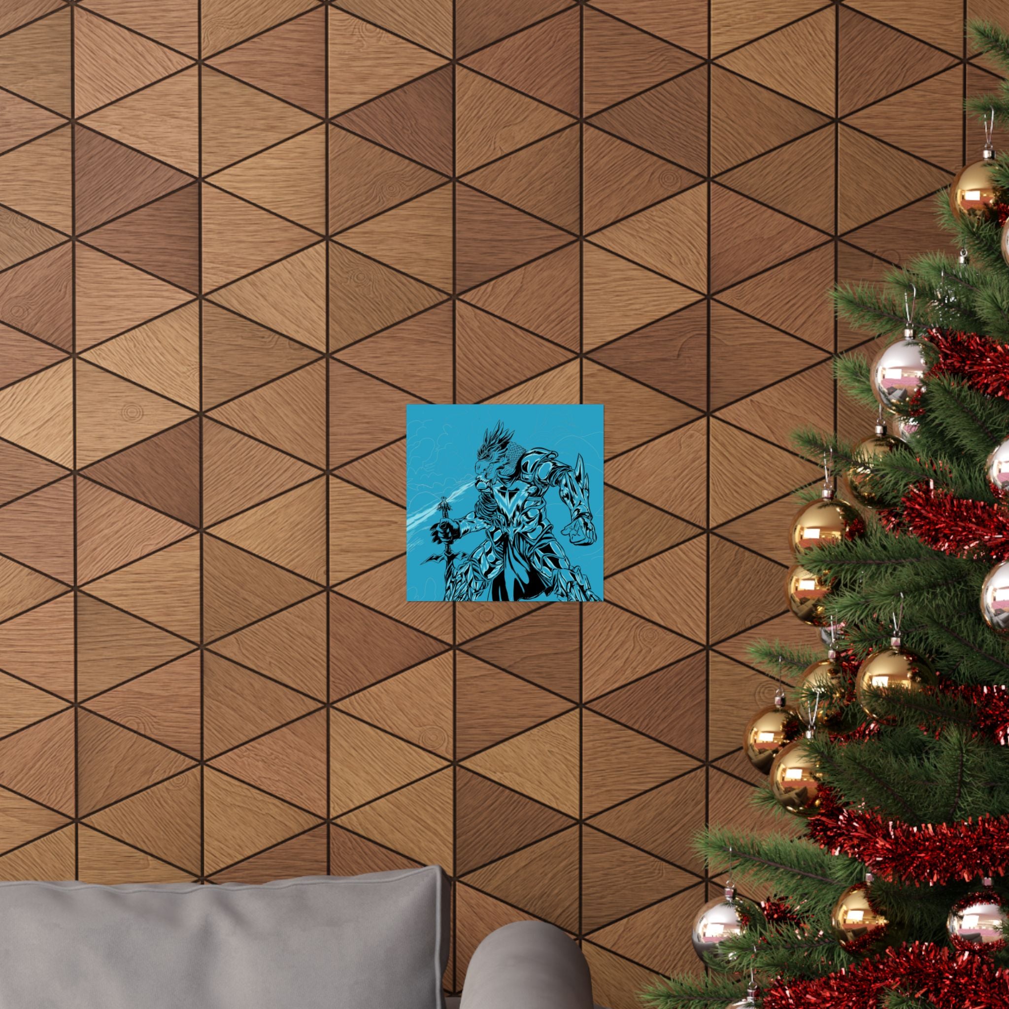 Dragonborne Warrior Matte Poster — Blue Fantasy Knight Art Print