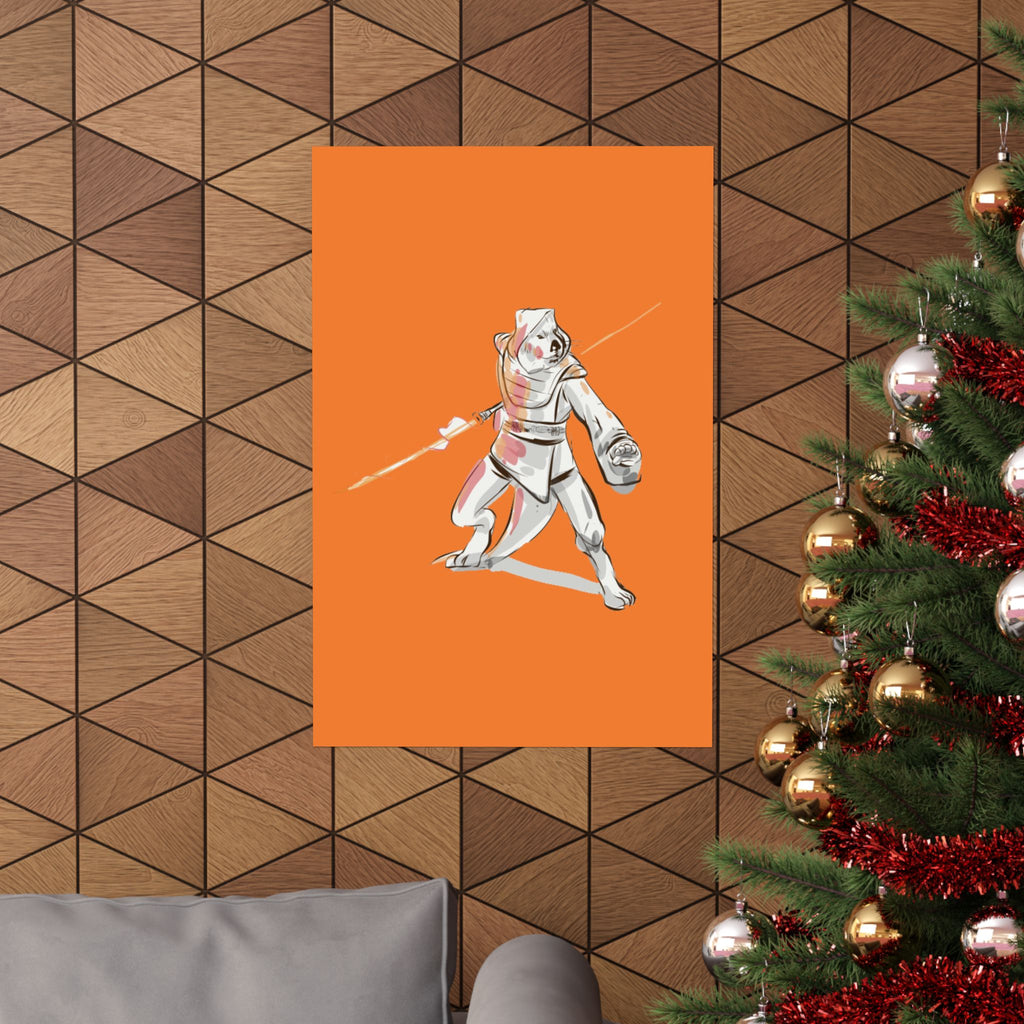 Sci‑Fantasy Warrior Poster — Orange Matte Vertical Art Print