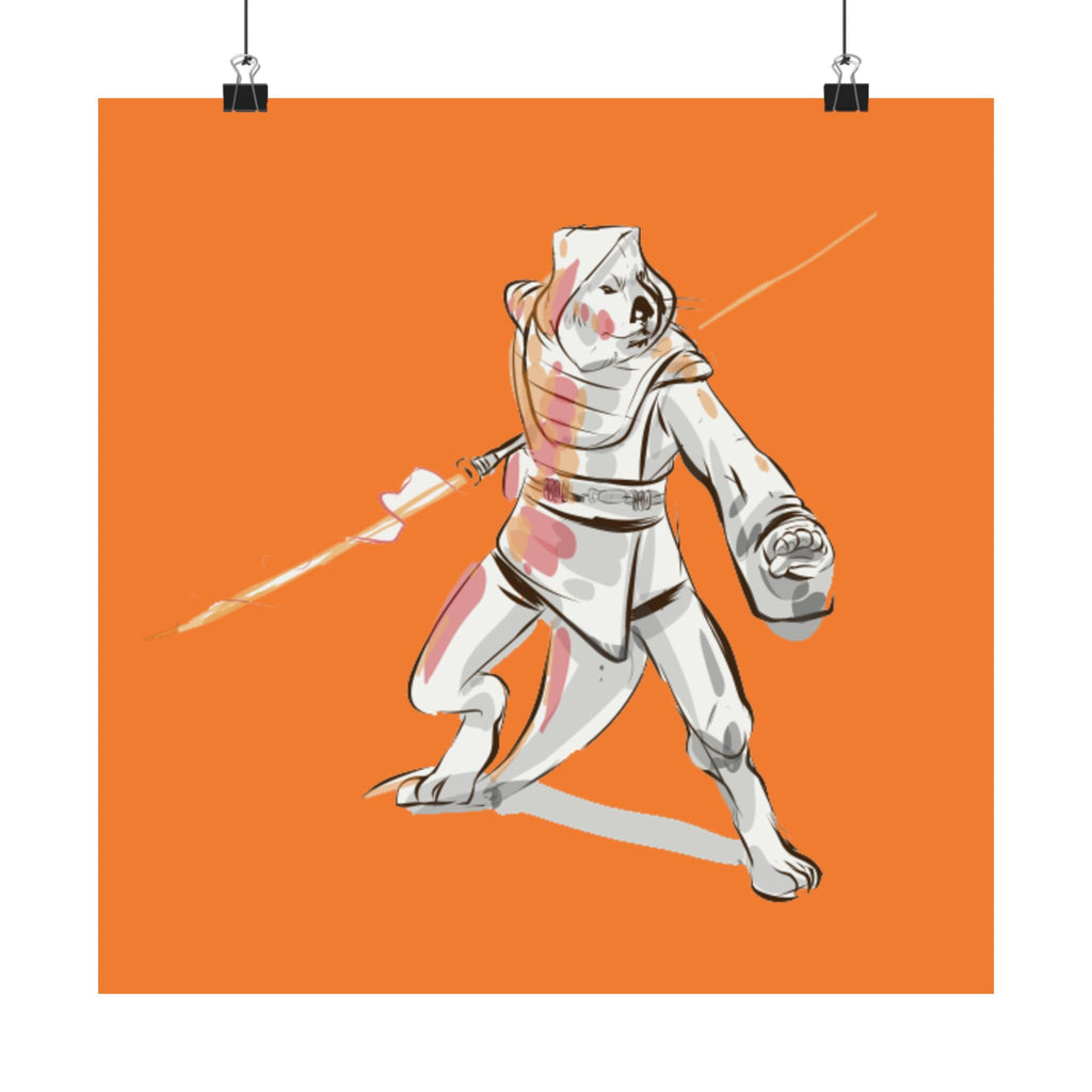 Sci‑Fantasy Warrior Poster — Orange Matte Vertical Art Print