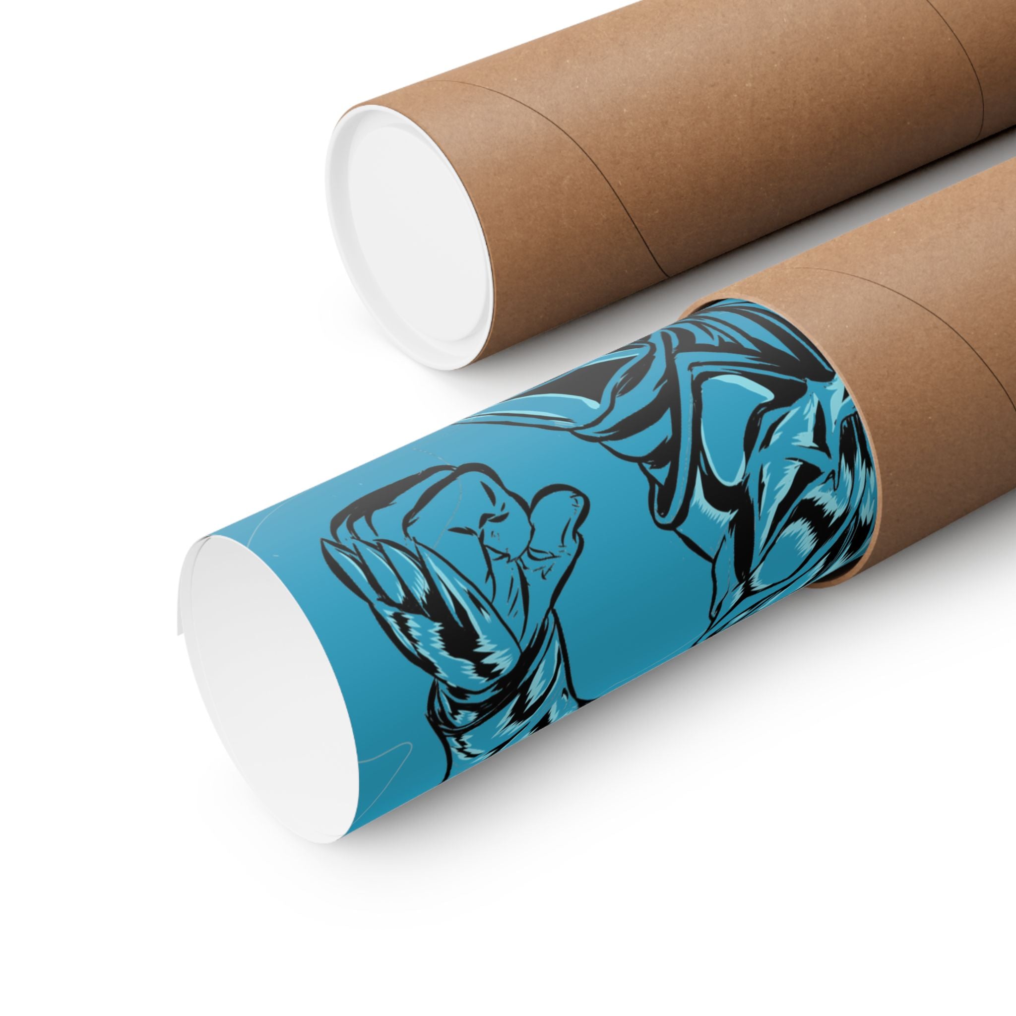 Dragonborne Warrior Matte Poster — Blue Fantasy Knight Art Print